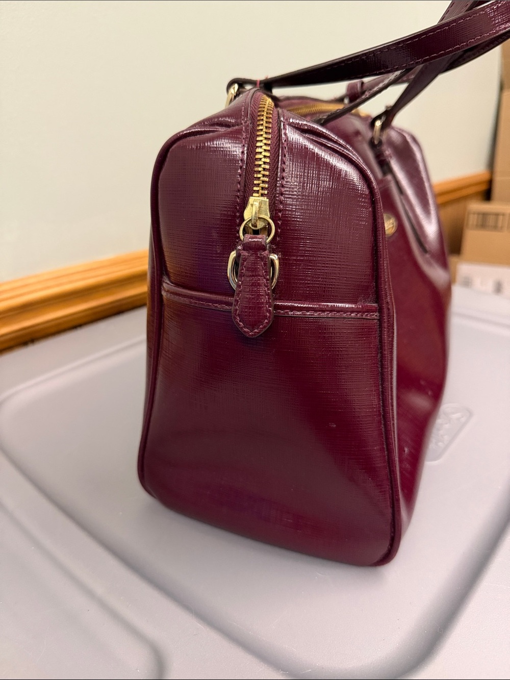 Coach Plum Peyton Patent Leather Satchel with Gold Hardware - Picture 6 of 15